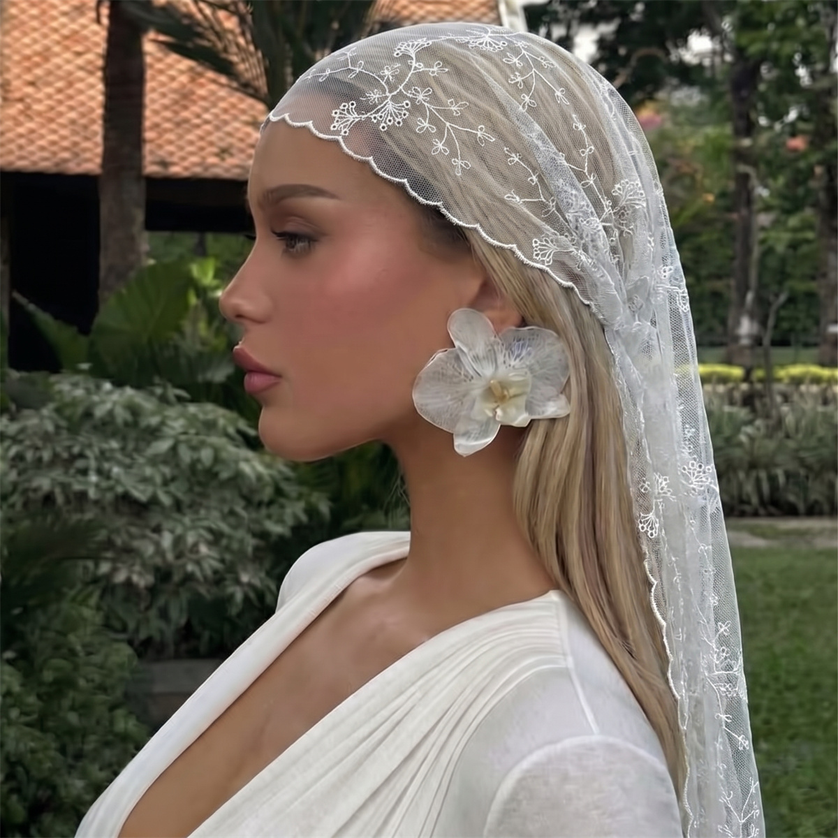 Hair Net Invisible - Beyaz Çiçekli Dantel Örgü Başörtüsü Kadınlar